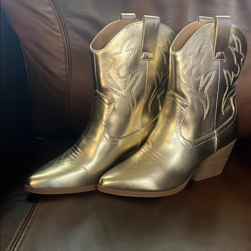 Gold Western Ankle Boots